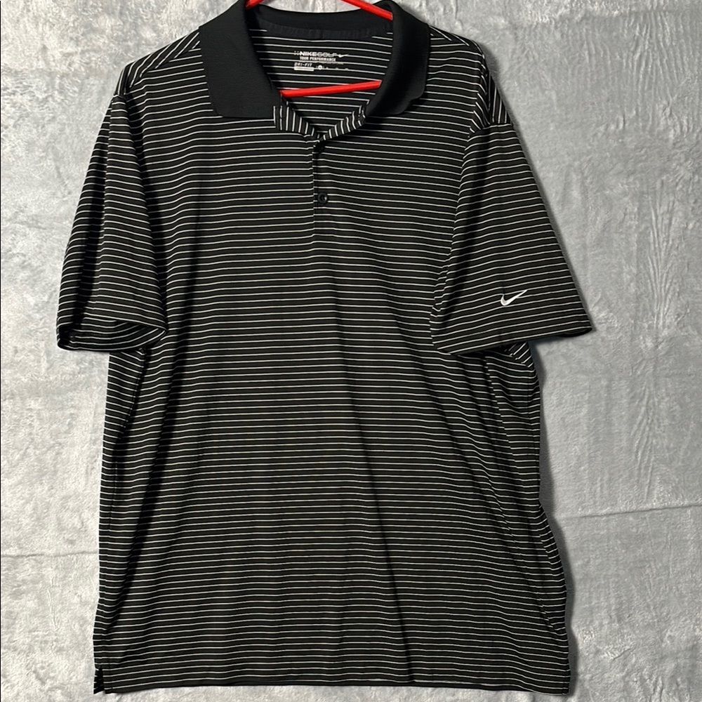 Nike Golf Black White Striped Short Sleeve Polo Size XL